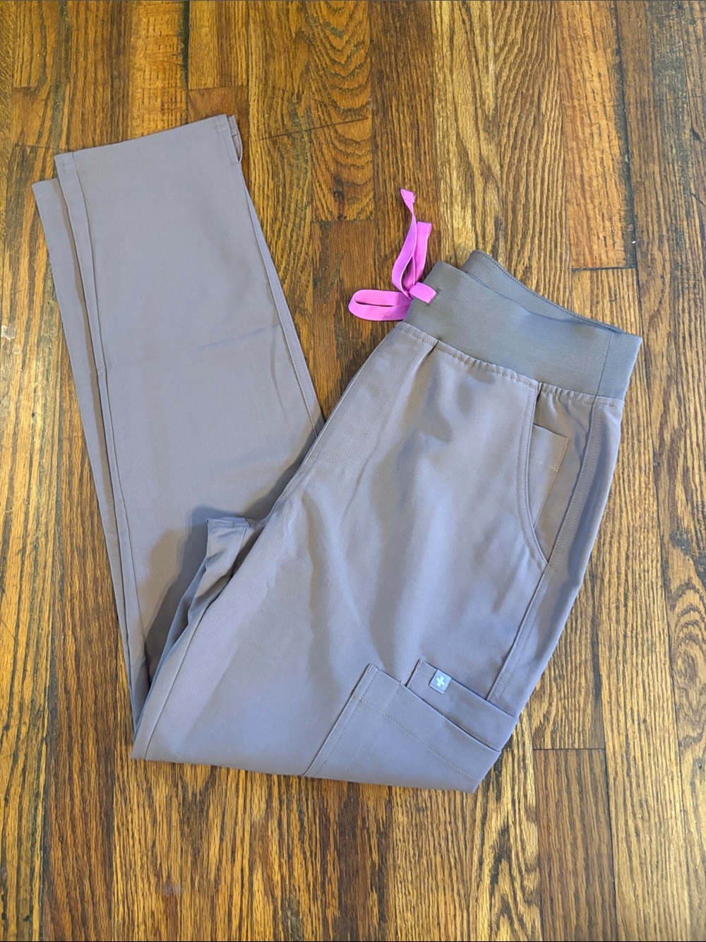 🎉NWOT! Figs Boot Cut Scrub Pants in Light Brown with Pink Drawstring
